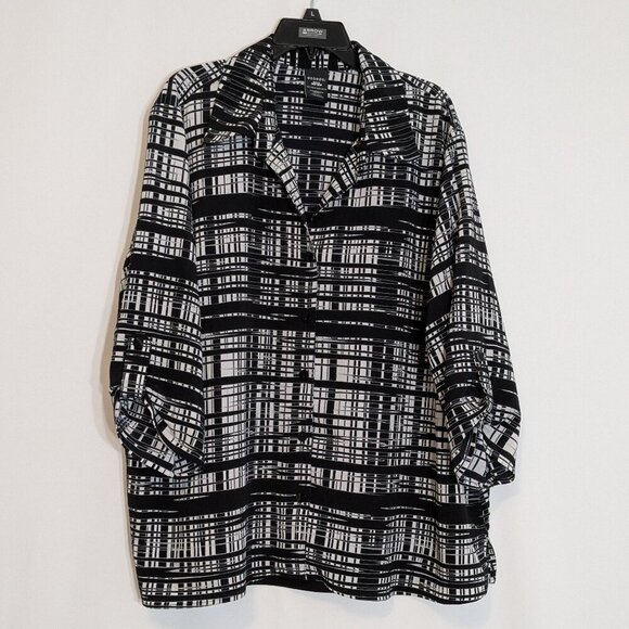 GEORGE Black/White 3/4 Roll-Tab Sleeves, 2 Piece Button Blouse Top; Size 4X - Picture 2 of 5